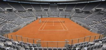 A clay court tennis stadium