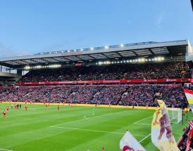 Darwin Nunez plays for Liverpool at Anfield