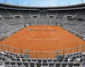 A clay court tennis stadium