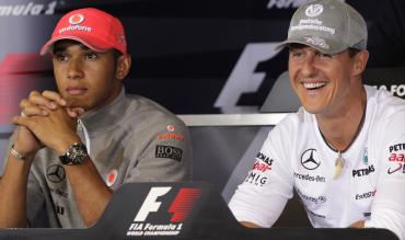 Formula One legends Lewis Hamilton and Michael Schumacher