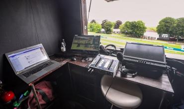 Commentators setting up ahead of horse racing meeting